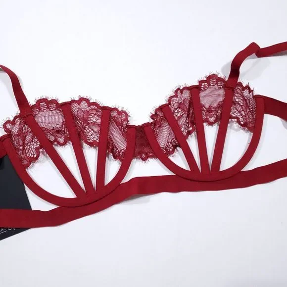 Thistle & Spire Sidney Open Cup Velvet Underwire Bra Ruby Red Size 32DD BNWT - Picture 5 of 6